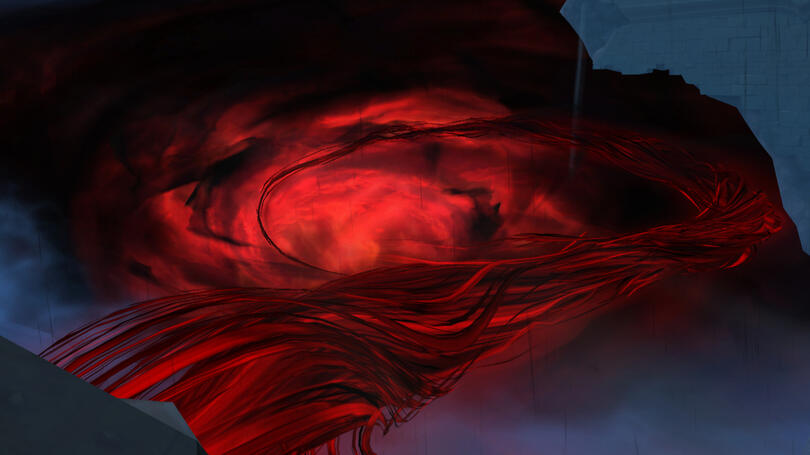 Cinematic screenshot of anima going from Revendreth into the Maw